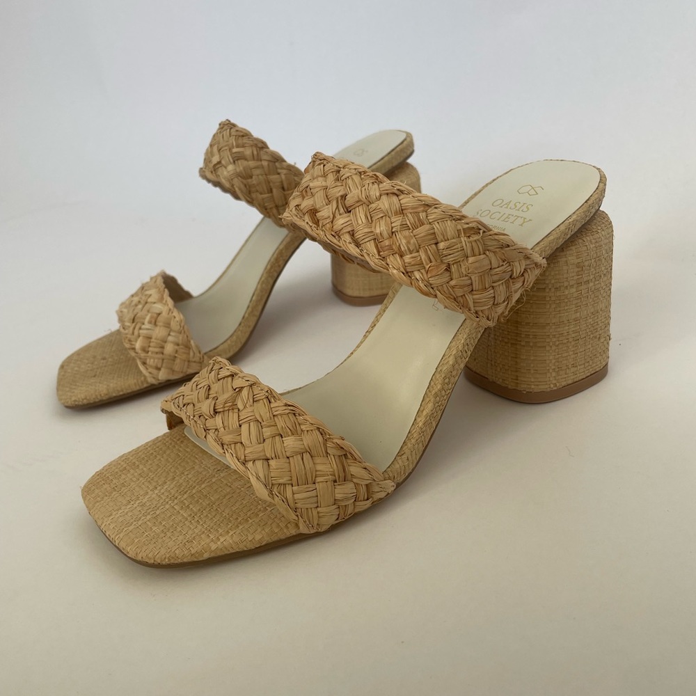 Oasis Society Kayla Wheat Rattan Block Heel